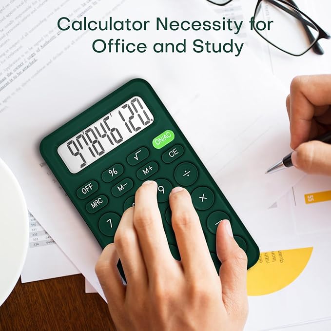 Cute Calculator, Basic Four Function for Teachers Students Basics Office, Small Handheld Calculators, 8 Digit with LCD Display, Sensitive Button, 5.5×3.2 inches Deep Green