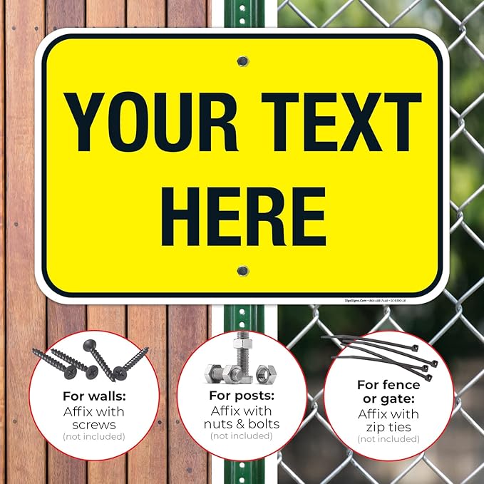 Personalized Custom Yellow Background Customize for Office, Business, Workplace, Home, Airbnb, Delivery Sign, 12x18 Inches, Rust Free .063 Aluminum, Fade Resistant, Made in USA by Sigo Signs