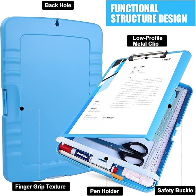 Blue Clipboard with Storage,TFDLCG zm Clip Boards 8.5x11 with Pen Holder,Nursing Clipboards Case Heavy Duty,A4 Letter Size Contractor Clipboard for Office, School and Home