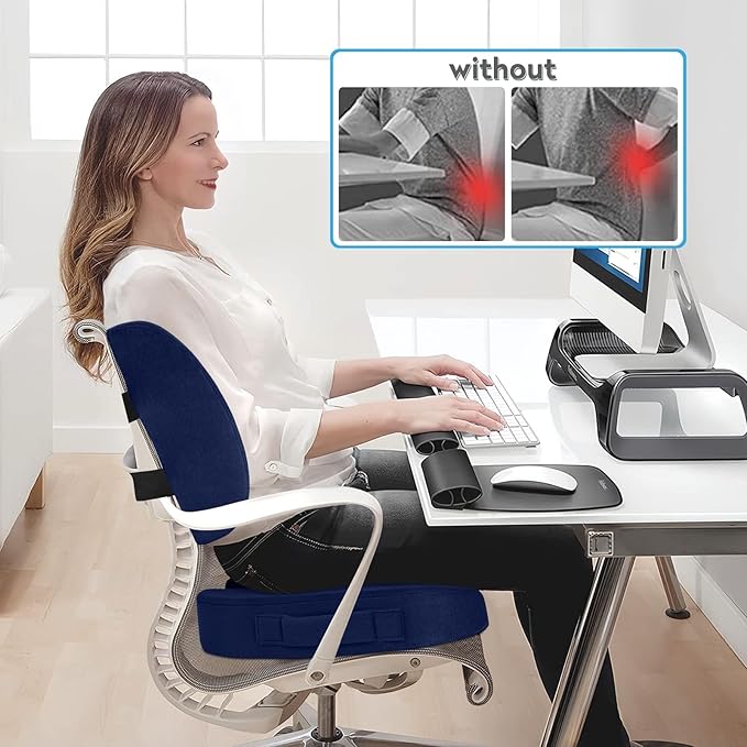 CloudBliss Seat Cushion,Office Chair Cushion,Car Seat Cushion,Lumbar Support Pillow for Office Chair,Back Support Memory Foam Pillow Coccyx Cushion for Tailbone Pain&Sciatica Pain Relief,Blue, X-Large