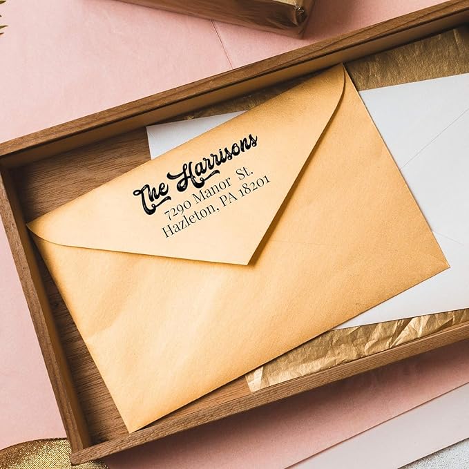 Self Inking Modern Address Stamps | Custom Return Address Stamper (Antique Script, Medium)