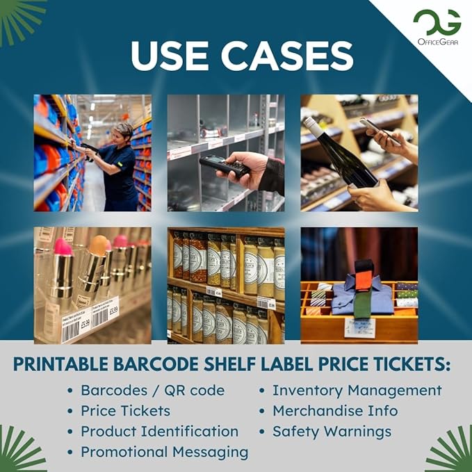 OfficeGear Shelf Edge Labels (350 Pack) 38x105mm Custom Printable A4 Card for Retail Barcodes, Price Stickers, Product Info with Template