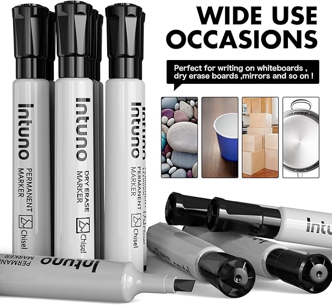 INTUNO Permanent Markers, 96 Count Black, Chisel tip, Oil-Based Permanent Markers, Waterproof and Fade-Resistant, for Paper, Wood, Metal, Glass and More
