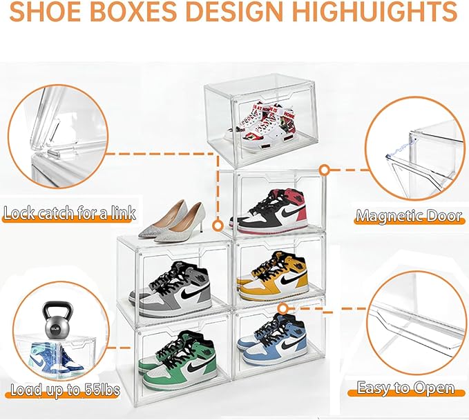KOKOIN Magnetic Acrylic Clear Shoe Boxes – 360° Transparent Stackable Sneaker Storage & Organizer Box, Professional Shoe Display Case & Multipurpose Storage Bin for Closet (5pcs)