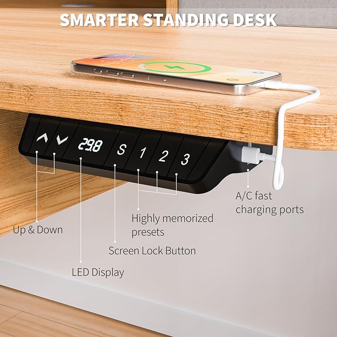 ExaDesk 48 * 30 Inches Electric Standing Widened Desk Adjustable Height with 4 Drawers, Double Storage Shelves, Home Office Workstation Sit Stand up Desk (Nature)