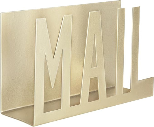 MyGift Mail Holder Organizer Countertop Modern Brass Metal with Cutout MAIL Lettering Design, Office Desktop Envelope and Document Storage Rack