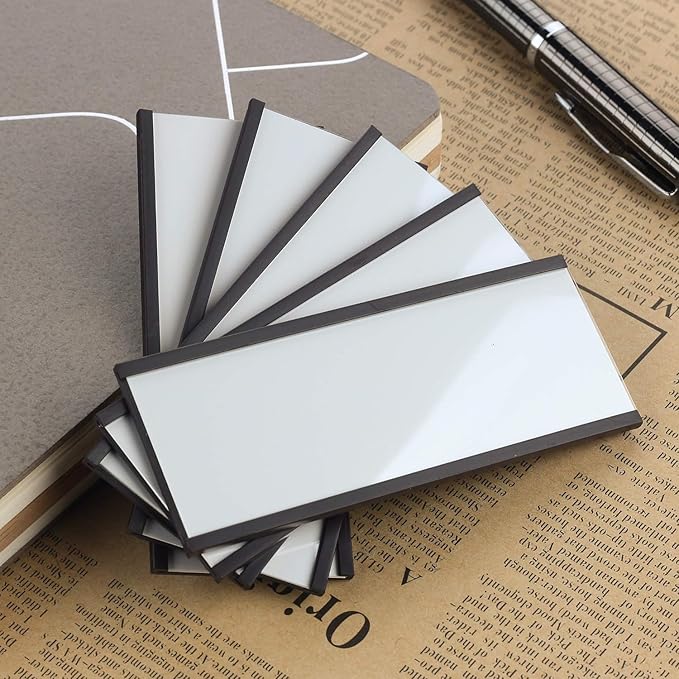 LLPT Magnetic Label Holder 4” x 1.6” 26 Packs C Channel White Paper Cards Protective Film Strong Removable for Shelf White Board Toolbox Metal Wall Cabinet Drawer(MH41626)