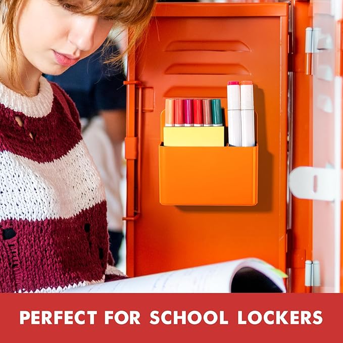BEYGORM 2 Pack Plastic Magnetic Pen Holder for Refrigerator, Dry Erase Marker Holder for Whiteboard，Magnet School Locker Organizer Accessories, Pencil Cup, Pen Caddy, Classroom Organization(Orange)