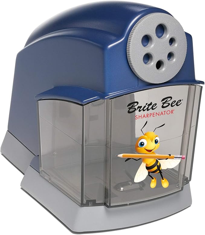 Brite Bee Sharpenator – Heavy Duty Classroom Electric Pencil Sharpener for Teachers & Students – Quiet Motor, Auto Stop, Large Bin, Helical Blade – Sharpens All Pencil Types