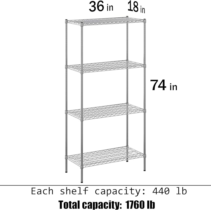 Regal Altair 18" Deep x 36" Wide x 74" Height Wire Shelving Kit | 4-Tier | NSF Commercial Storage Rack Unit