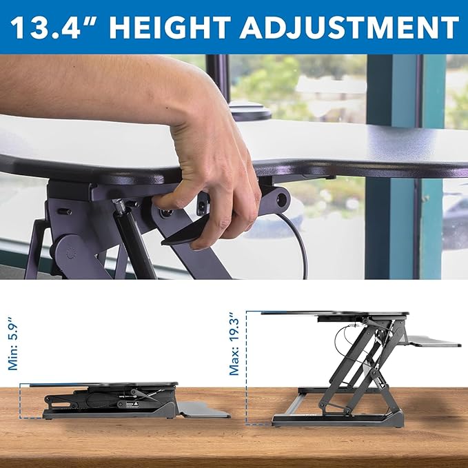Mount-It! Standing Desk Converter Height Adjustable 47" Extra Large Wide Stand Up Desk Riser, Dual Monitor Arm Mounts, Stand Up Desk Convertor with Keyboard Tray, Fits Two Monitors up to 32"