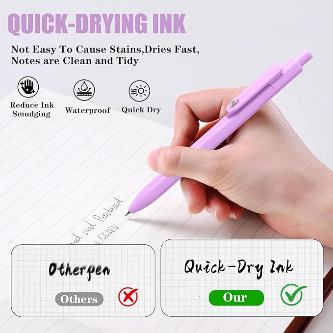 Piochoo Gel Pens, 8pcs Black Ink Pens Ballpoint Smooth Writing,0.5mm Cute Pens for Journaling Writing, Cute Office School Supplies Christmas Stocking Stuffers Gifts for Women Nurses