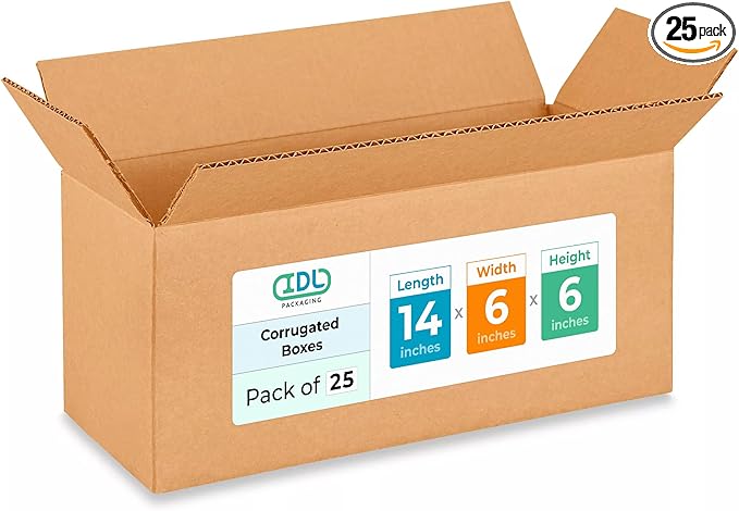 Medium Moving & Shipping Boxes 14"L x 6"W x 6"H (25-Pack) - Extra Strength 200 lb vs Regular - Corrugated Boxes for Packaging for USPS/FEDEX - Medium Moving Box - Carton Box by IDL Packaging