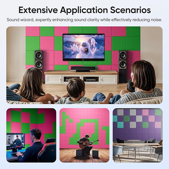 UNECHO 12 Pack 12" X 12" X 0.4" Acoustic Panels for Wall Sound Absorbing, Square Self-Adhesive Sound Panel, High Density Suitable for Multiple Scenarios(PeachPink)