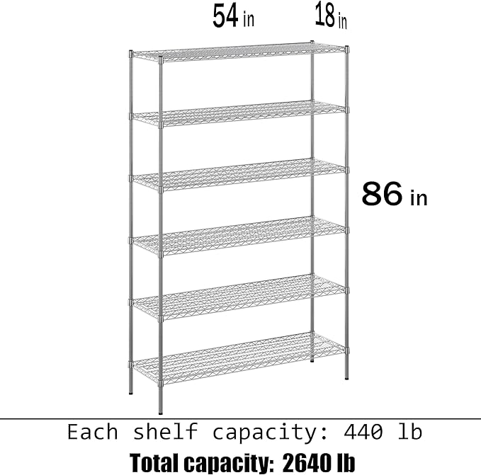 Regal Altair 18" Deep x 54" Wide x 86" Height Wire Shelving Kit | 6-Tier | NSF Commercial Storage Rack Unit