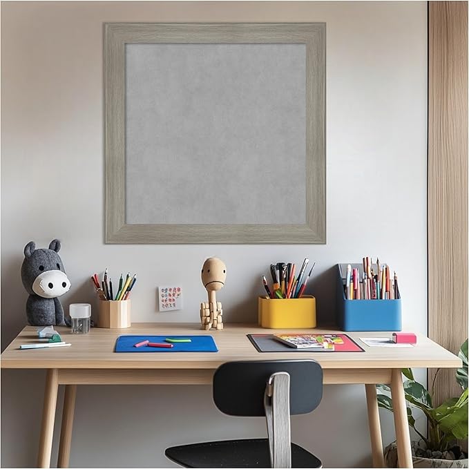 Amanti Art Grey Framed Magnetic Board 24x24 Medium Vision Board for use with Magnets, 100% Metal Sheet to Display Items as Office Decor or for Home Organization in mudroom, Kitchen or Kids Room