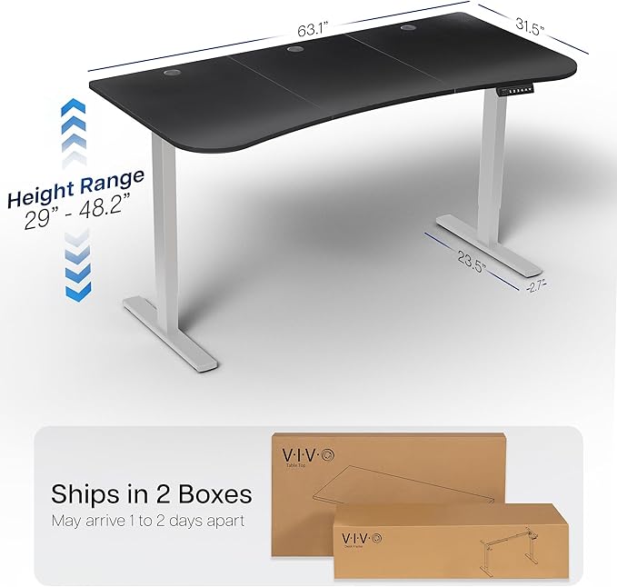 VIVO Electric 63 x 32 in Standing Desk, Memory Height Adjustment, 1B Series, Holds 220 lbs, Black Carbon Fiber Top Gray Frame, DESK-KIT-1G1R