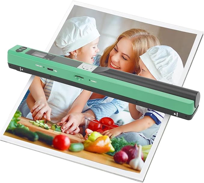 Ymiko A4 Document Scanner Portable High Resolution 900 DPI Multifunctional Handheld Image Scanner for Home Office Banking Library (Green)