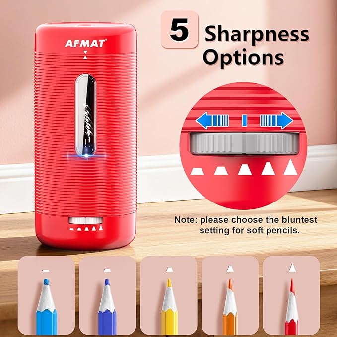 AFMAT Electric Pencil Sharpener, Fully Automatic Pencil Sharpener, Auto in & Out, Rechargeable Hands-Free Sharpeners for Jumbo & Colored Pencils (6.5-12mm), Portable for Home/Classroom/Office PSC2