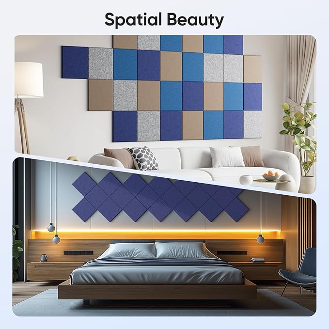 UNECHO 12 Pack 12" X 12" X 0.4" Acoustic Panels for Wall Sound Absorbing,Square Self-Adhesive Sound Panels, High Density Suitable for Multiple Scenarios(Sapphire Blue)
