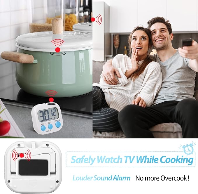 Weewooday 2 Pcs Digital Kitchen Timer Magnetic Timer Bulk On/Off Switch Minute Second Count up Countdown Loud Alarm for Exercise Cook Baking (White)