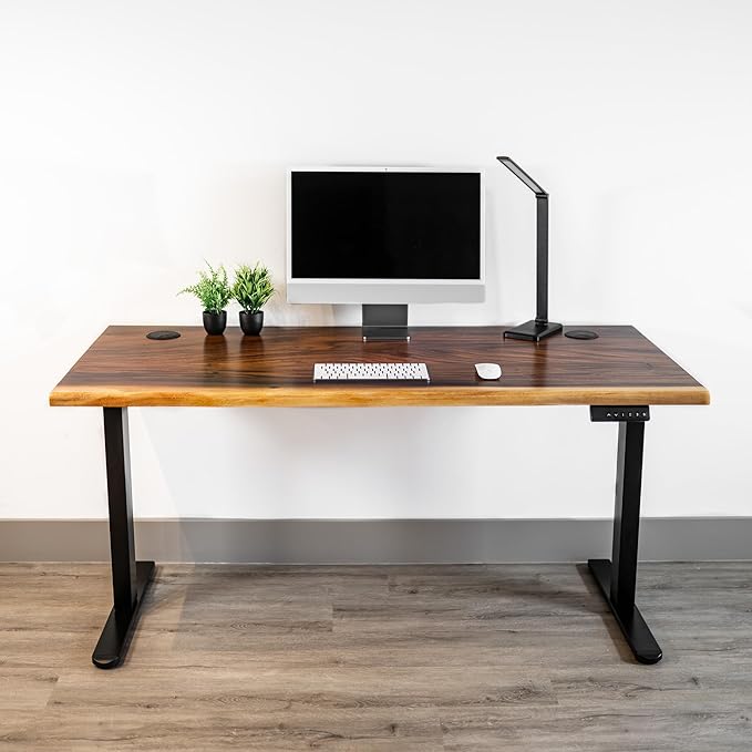 Standing Desk – Walnut Solid Wood Desk, Natural Live Edge, Adjustable Height Dual Motor, Sit Stand for Home Office (Black, W48 x D27)
