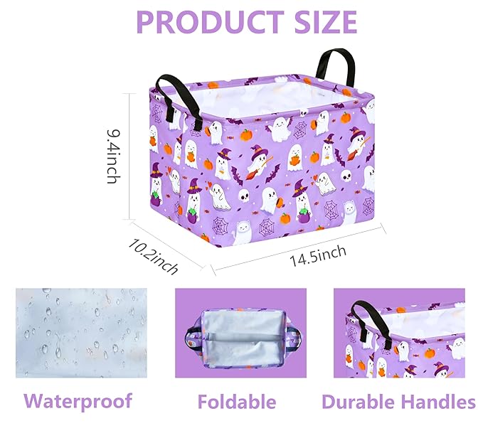 FUULOXE Halloween Empty Storage Basket with Handles Open Gifts&Candy Spooky Basket stuffers for Kids Baby Collapsible Women Organizer Bins Toys Boxes for Shelves Home Office