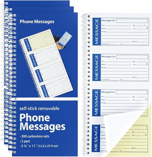 YooNotee 3 Pack Sticky Phone Message Book with Carbon Copy 2-Part Self Stick Message Pads Carbonless Spiral Phone Pad for Business Office Desk While You Were Out