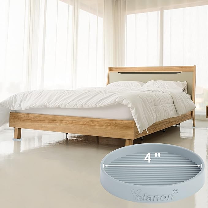 Yelanon Furniture Coasters - 4 Pcs 4”Round Furniture Caster Cups - Non Slip Pads Hardwood Floors Non Skid Grippers Rubber Furniture Feet - Anti Slide Floor Protector for Bed Couch Stoppers Gray