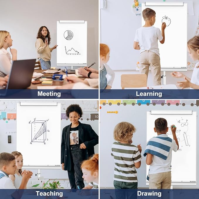 TSJ OFFICE Rolling Whiteboard Standing - 40 x 26 Inches Magnetic Mobile White Board with Stand, Height Adjustable Dry Erase Board on Wheels with Paper Clamp on Top, White