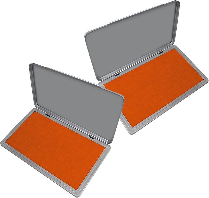 2 Pack Metal Case Stamp Pad Large Size, Orange Color - Size: 3" x 6" - Choose from 15 Ink Colors