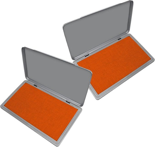 2 Pack Metal Case Stamp Pad Large Size, Orange Color - Size: 3" x 6" - Choose from 15 Ink Colors