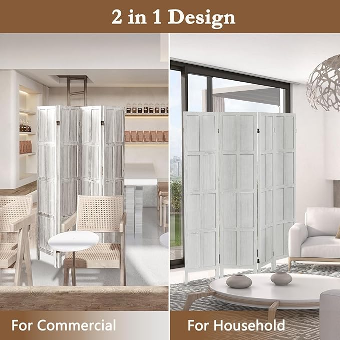 ALeesing 4 Panel Room Divider, 5.6Ft Wood Room Dividers and Folding Privacy Screens, Room Divider Wall Freestanding Room Partitions, Room Dividers Screen for Home Office Bedroom, White