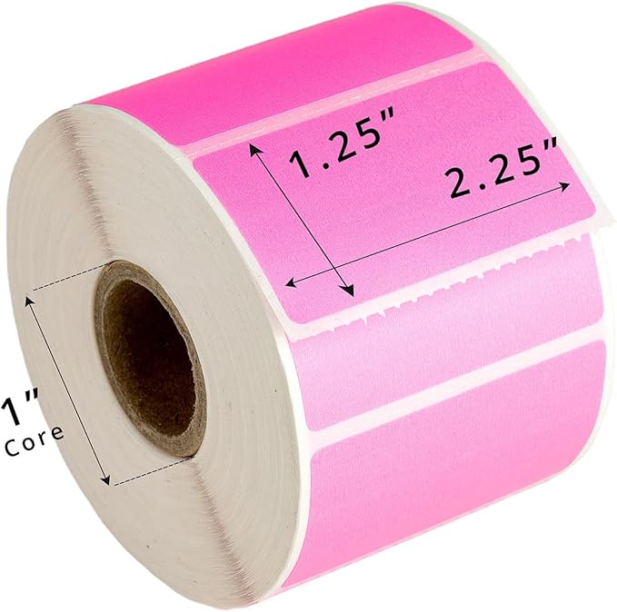 HOUSELABELS 2.25" x 1.25" Pink Address Labels on 1" Core Compatible with Zebra and Rollo Printers, 2 Rolls / 1,000 Labels per Roll