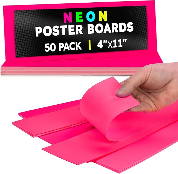 Hygloss Small Poster Board 4x11 - 50 Neon Pink Single Color Poster Boards Bulk Pack - 10 Pt. Thickness Colored Poster Board Paper for Projects, Flash Cards, Signs - Posterboard Multipack 4" x 11"