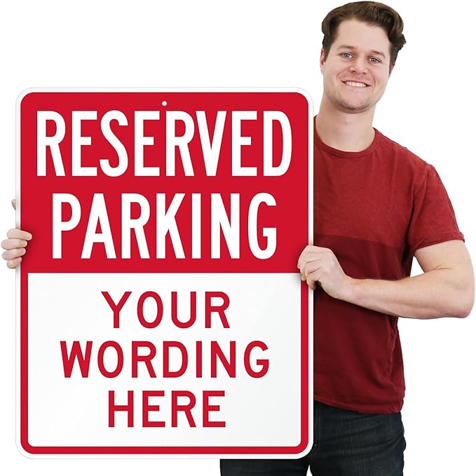 SmartSign 30 x 24 inch Custom “Reserved Parking” Metal Sign - Add Text, 80 mil Laminated Rustproof Aluminum, Red and White, Made in USA
