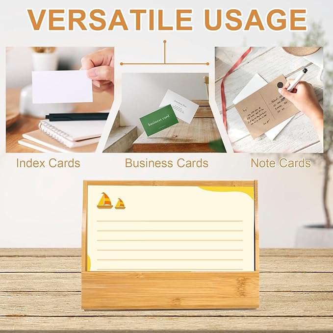 SHIQIKEJIPTY 4x6 Wood Index Card Holder Wooden Index Card Box Cards Display Stand Notecard Box Business Cards Organizer Post Cards Case for Business Desk Office Home School Capacity 300 Sheets