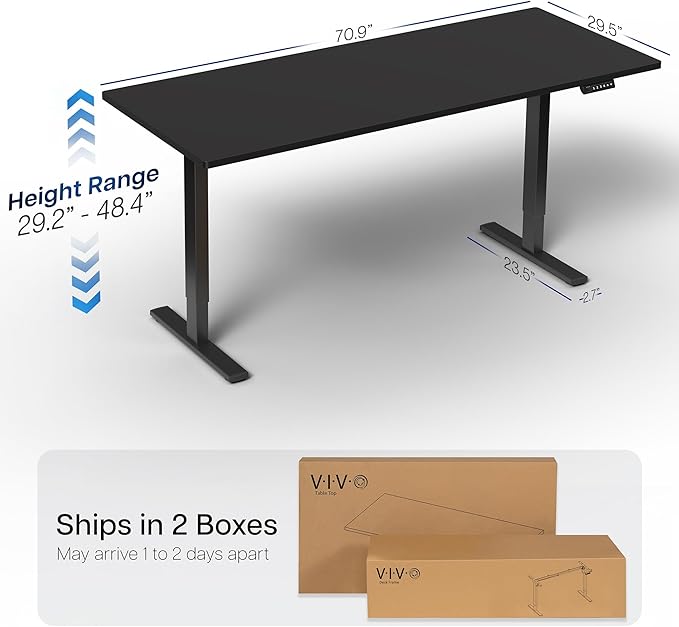 VIVO Electric 71 x 30 in Standing Desk, Memory Height Adjustment, 1B Series, Holds 220 lbs, Black Top Black Frame, DESK-KIT-1B7B
