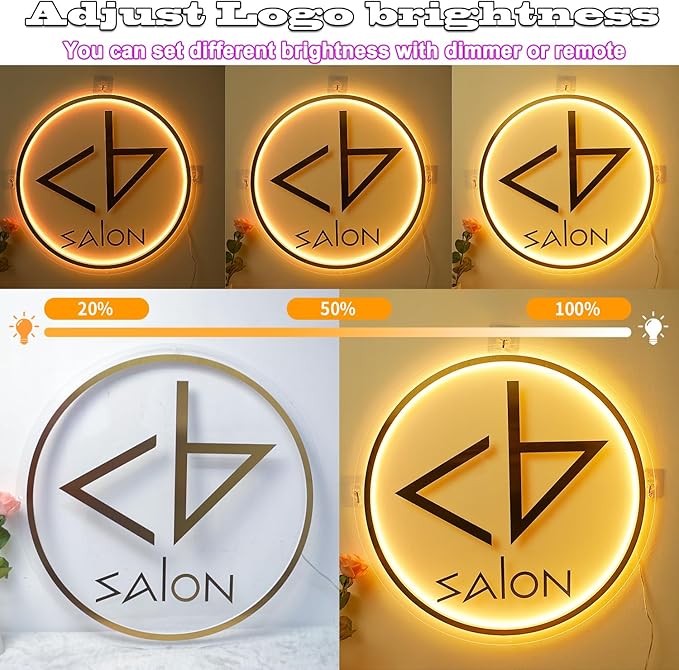 Custom Backlit Logo Sign, Plug/Battery Personalized Led Backlight Metal/Acrylic Sign LOGO for Business Wall, Wall Mount Lighted Signs Customizable for Spa Beauty Studio Office Room Storefront Decor