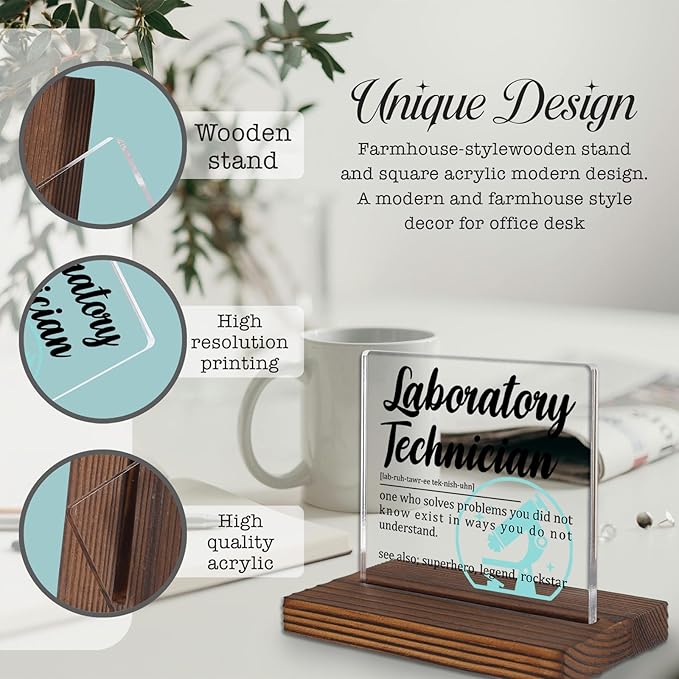 Laboratory Technician Gifts, Funny Appreciation Desk Sign for Medical Lab Professionals, Scientist and Tech Recognition Plaque for Office or Clinic PA050