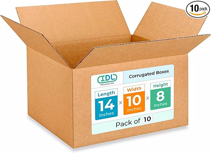 Medium Moving & Shipping Boxes 14x10x8 inches (10-Pack) - Extra Strength 200 lb vs Regular - Corrugated Packaging Boxes for USPS/UPS/FEDEX - Box for Shipping - Heavy Duty Box by IDL Packaging