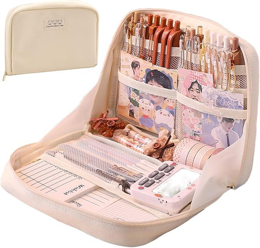 Fcteap Pencil Case Pouch Box Cute Kawaii Large Capacity Aesthetic Zipper Pen Holder Organizer Bag for Office Workspace Supplies Desk Accessories Travel (Light Grey)