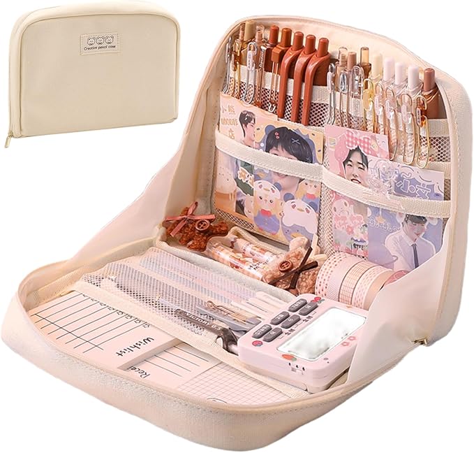 Fcteap Pencil Case Pouch Box Cute Kawaii Large Capacity Aesthetic Zipper Pen Holder Organizer Bag for Office Workspace Supplies Desk Accessories Travel (Light Pink)