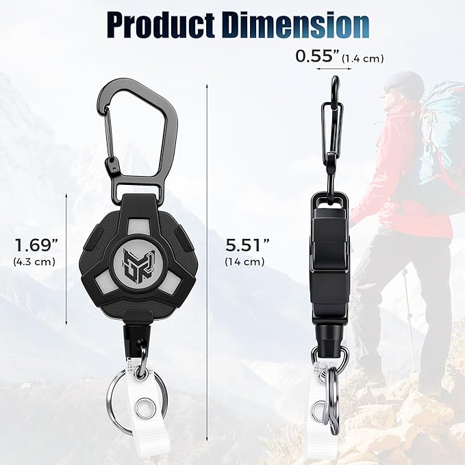 2-Pack Retractable Keychain, Heavy Duty Carabiner Badge Holder, Tactical ID Badge Reel Key Chain with 31.5” Steel Retractable Cord, 8.0 oz