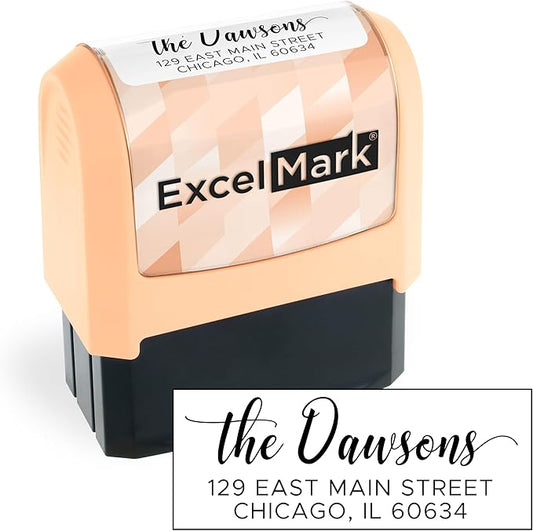ExcelMark Address Stamp - Custom Return Address Stamp with Elegant Designs, Vibrant Colors & Patterns – Perfect for Mail, Invitations & Gifts (Peach Mount, Signature Script)