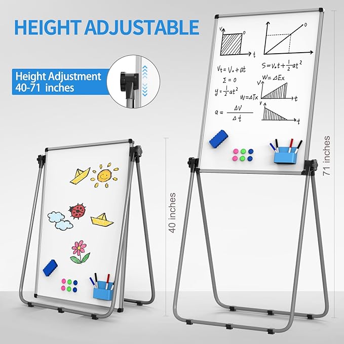 UIFER Double Sided White Board with Stand - 40x28 Portable Whiteboard Easel with Height Adjustable & 360° Rotation for Home Office Classroom, Standing Dry Erase Board for Presentation