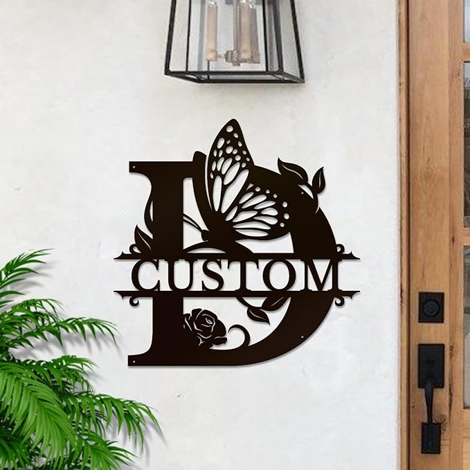 Personalized Custom Letter Name metal Signs,Custom Black Letter Monogram Wall Art Decor,Metal Signs Plaques Outdoor wall Decorative Signage (D)