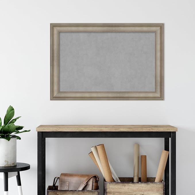 Amanti Art Silver Framed Magnetic Board 25x37 Large Vision Board for use with Magnets, 100% Metal Sheet to Display Items as Office Decor or for Home Organization in mudroom, Kitchen or Kids Room