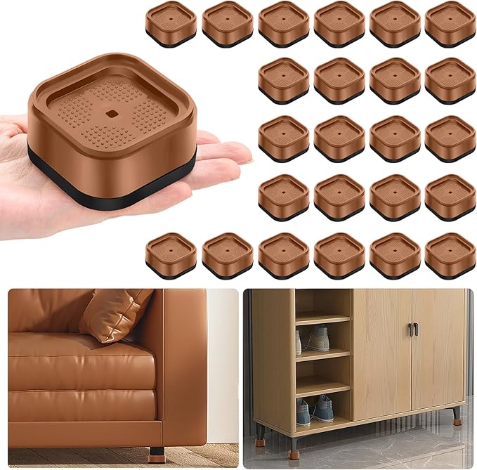 shouwuhho 24 Pack Furniture Risers Adjustable Bed Risers Heavy Duty Lifts Height 1", Square Stackable Bed Risers 1, 2 or 3 Inch for Desk Leg Table Couch Sofa Chair Bed Frame Legs Dorm, Brown