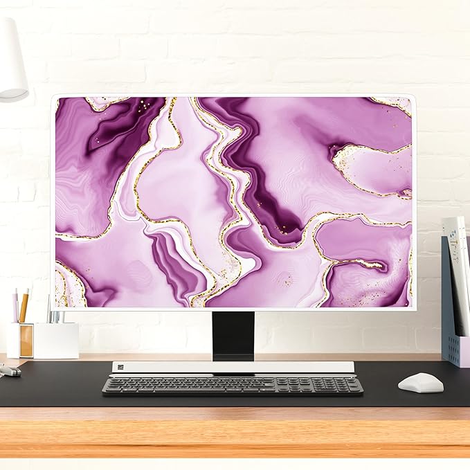 Baocicco Violet Gold Marble Waterproof Weatherproof and Dust-Proof TV Screen Cover 65 Inch for Home Office Creative TV Covers for TVs Screen Anti-Static Dustproof Protective